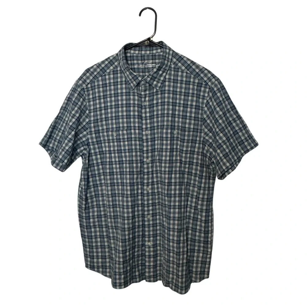 Vineyard Vines Shirt Mens Large Blue Plaid On The Go Seersucker Performance OTG